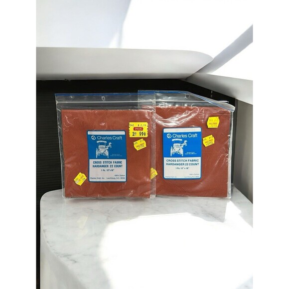 Vtg CHARLES CRAFT LOT OF CROSS STITCH FABRICS Hardringer 22 COUNT 12 x 18 Rust - Picture 1 of 3